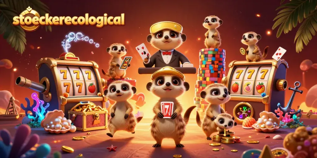 Experience excitement at the stoeckerecological-themed casino illustration where meerkats are playing games of chance.