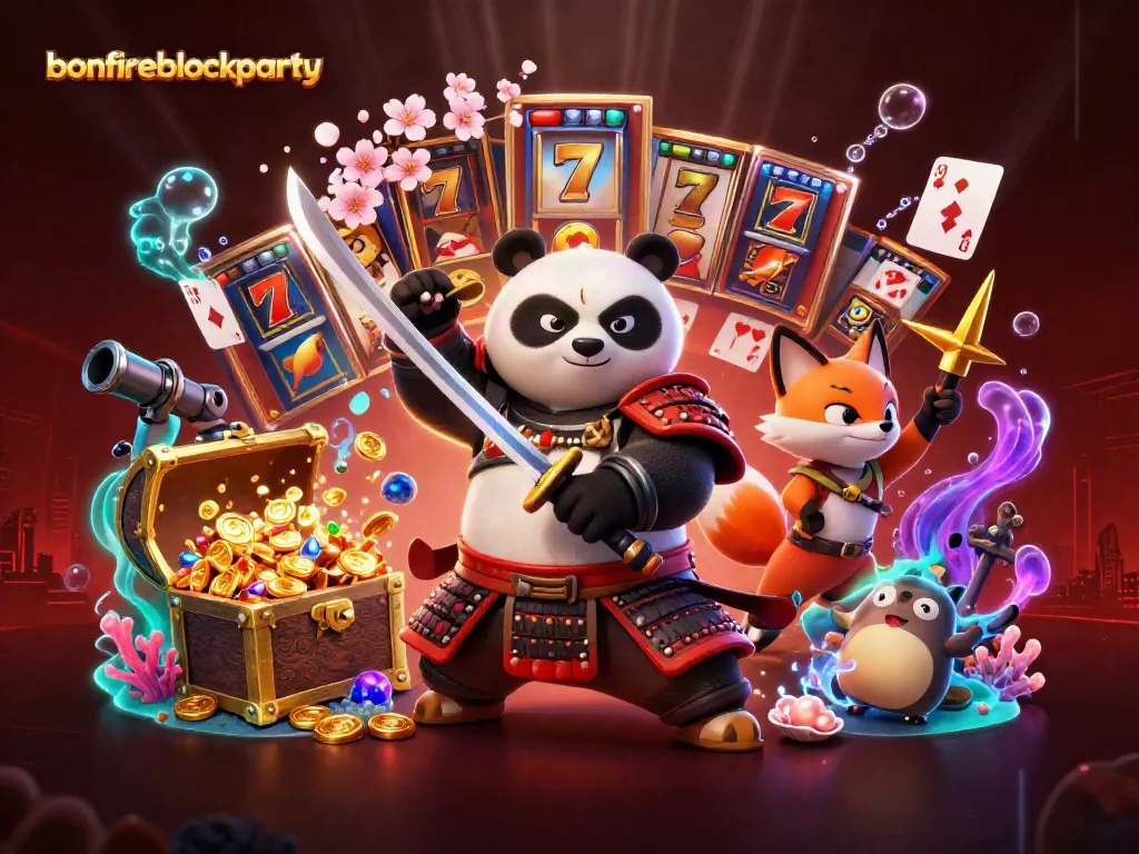 Experience thrilling fun at bonfireblockparty as samurai panda and ninja fox dive into vibrant slot action!