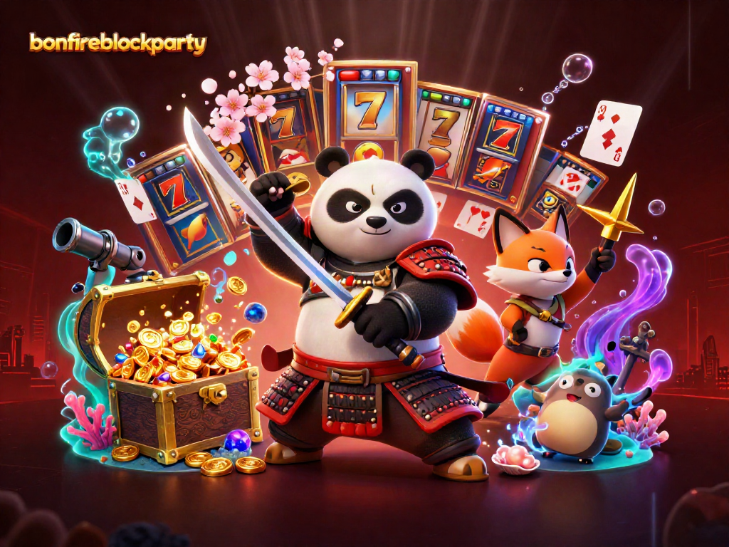 Experience thrilling fun at bonfireblockparty as samurai panda and ninja fox dive into vibrant slot action!