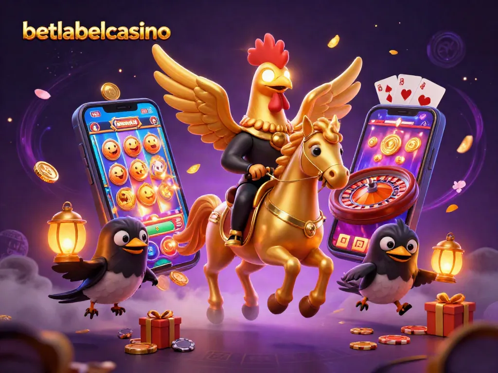 Experience the magic of betlabelcasino with a vibrant 3D casino illustration showcasing dynamic characters and gaming elements.
